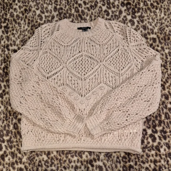 Forever 21 Pink Crochet Balloon Sleeve Top XS Like New - Picture 4 of 11